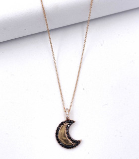 Collana in oro rosa con ciondolo luna con zirconi