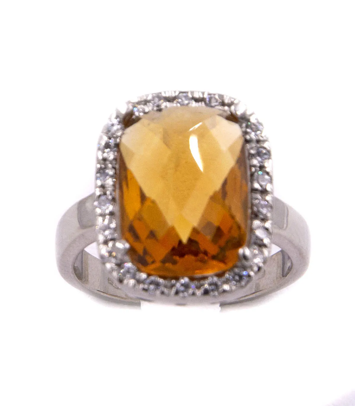 Anello in oro bianco con zirconi e topazio citrino