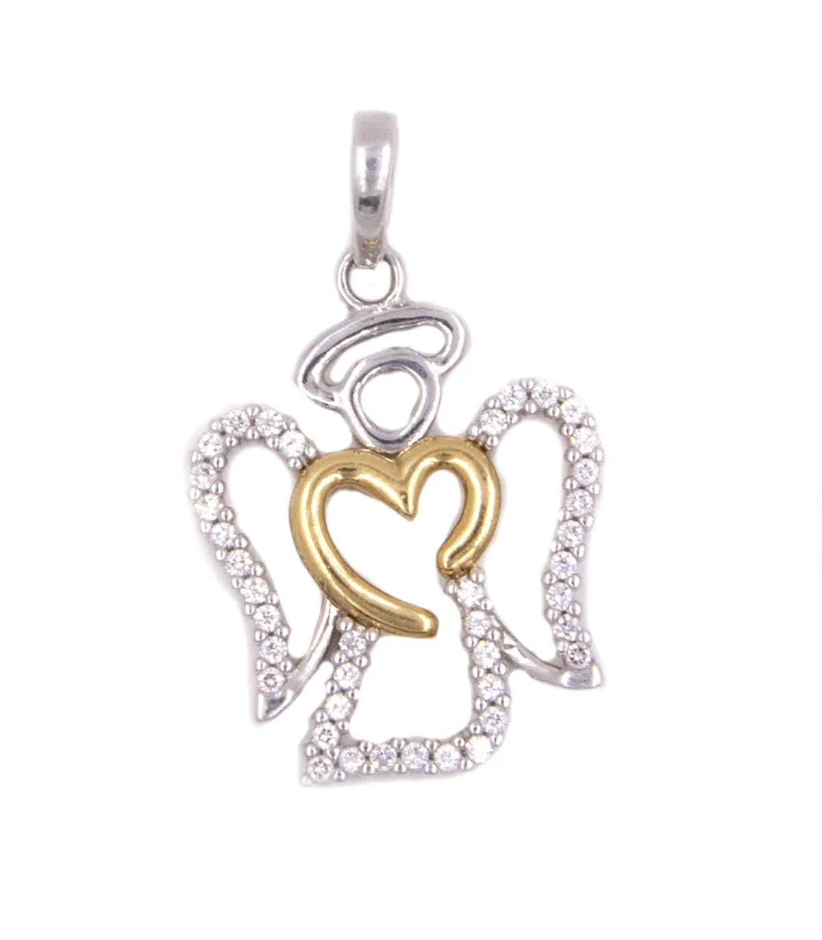 Ciondolo angelo in oro bianco con cuore in oro giallo