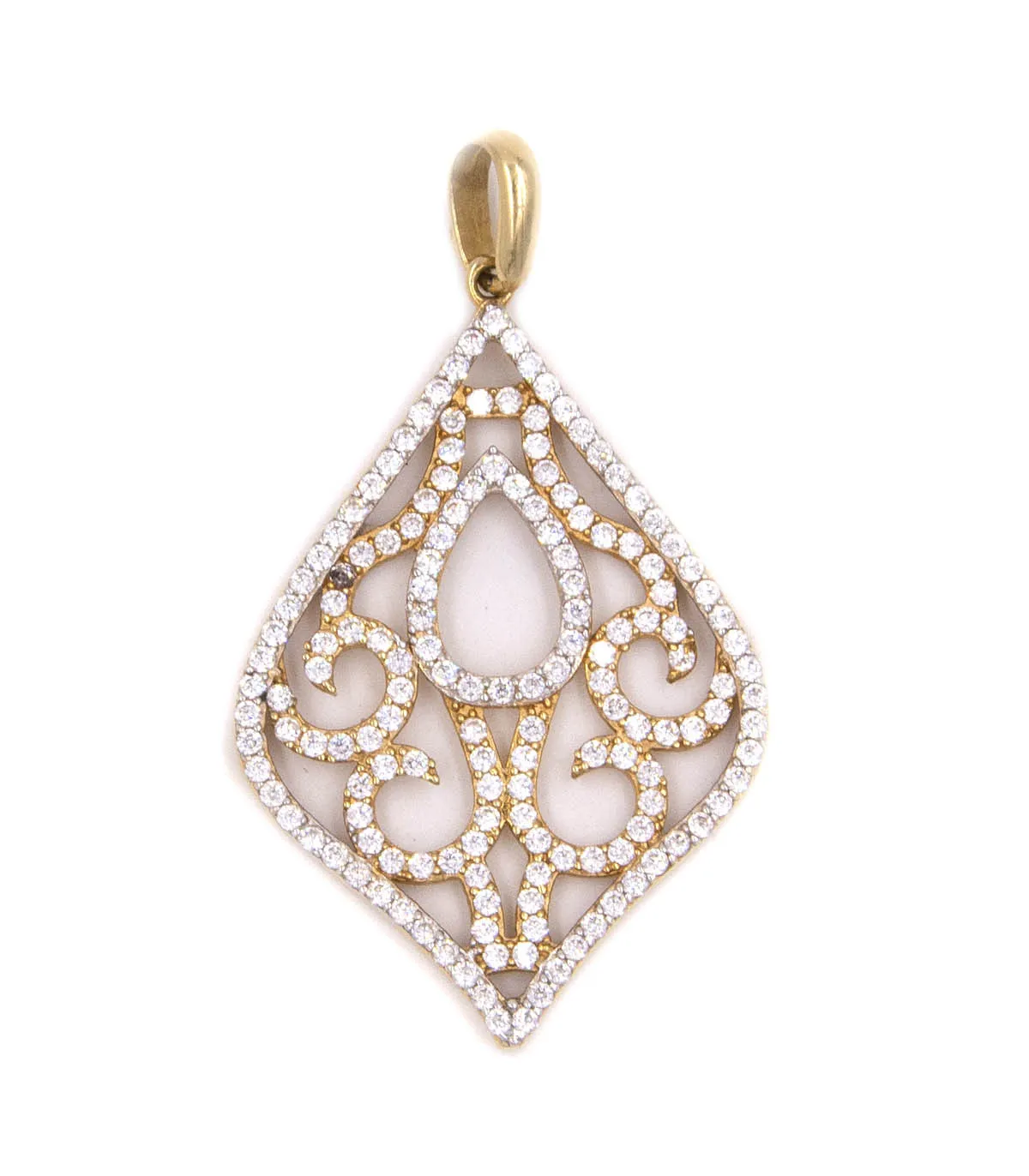 Ciondolo arabesque in oro giallo con zirconi