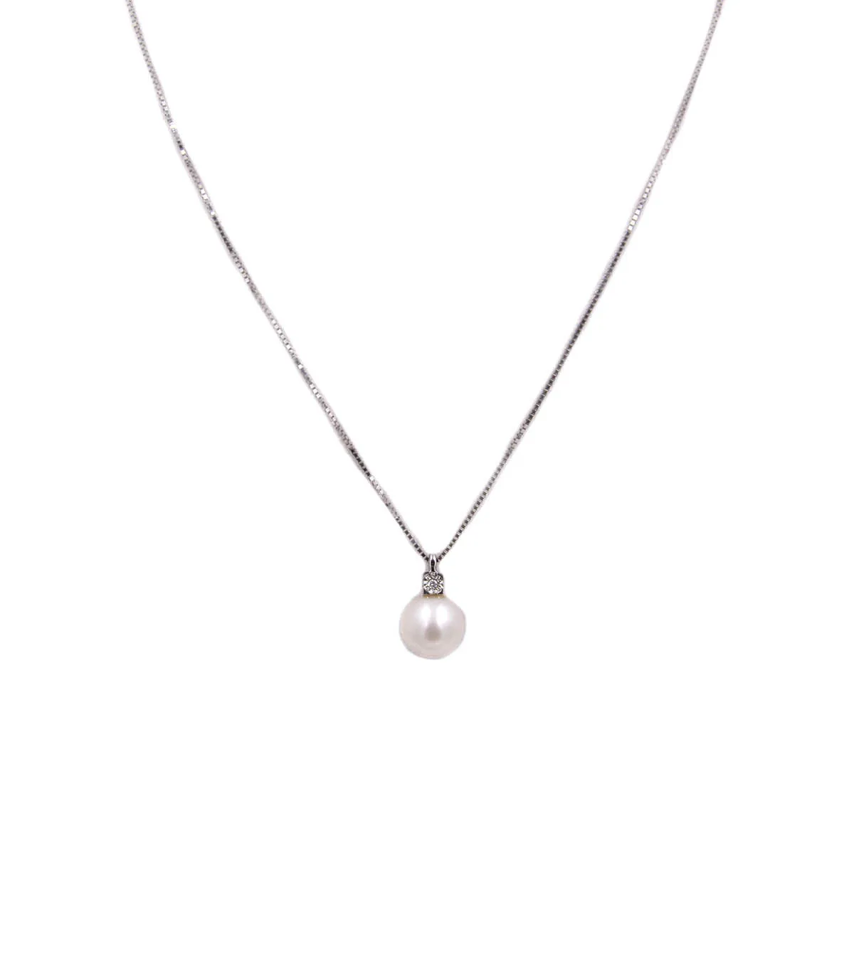 Collana in oro bianco con perla e brillante da 0,02 carati