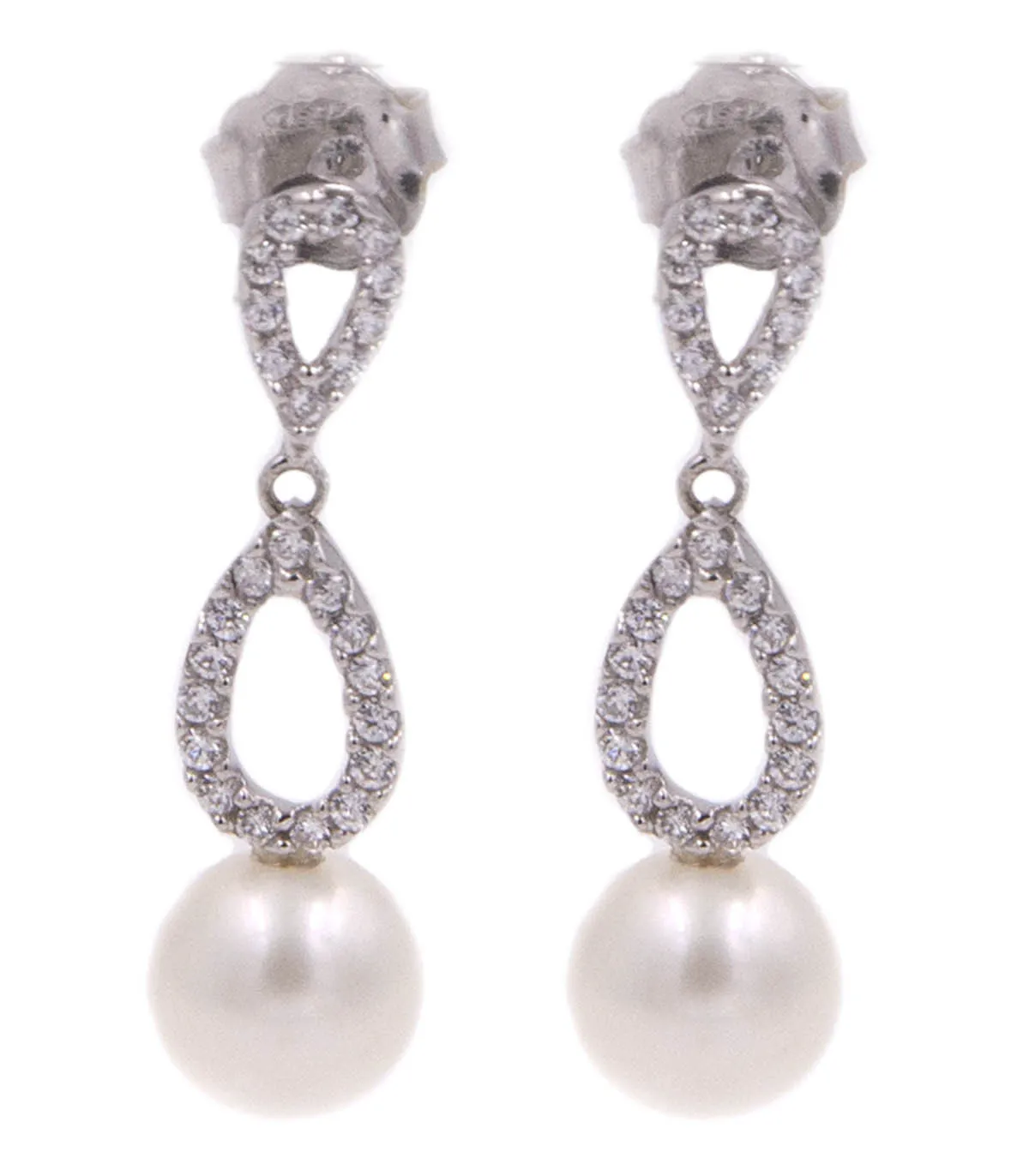 Orecchini pendenti in oro bianco con perla e brillanti carati totali 0,50