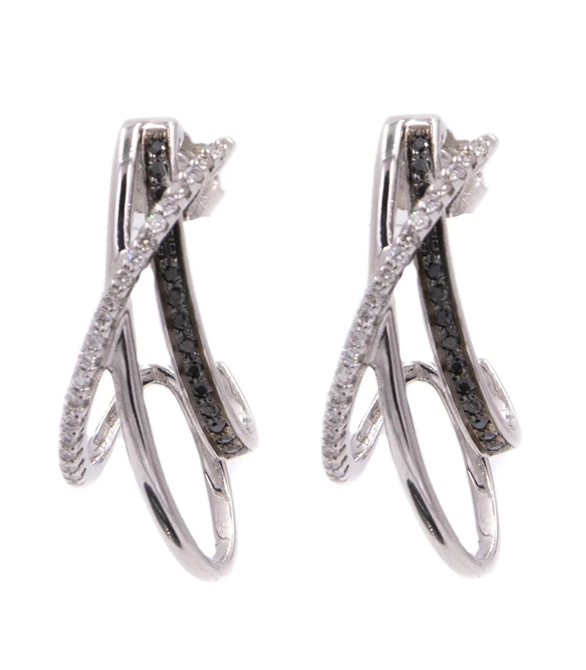 Orecchini in oro bianco con brillanti neri e brillanti bianchi
