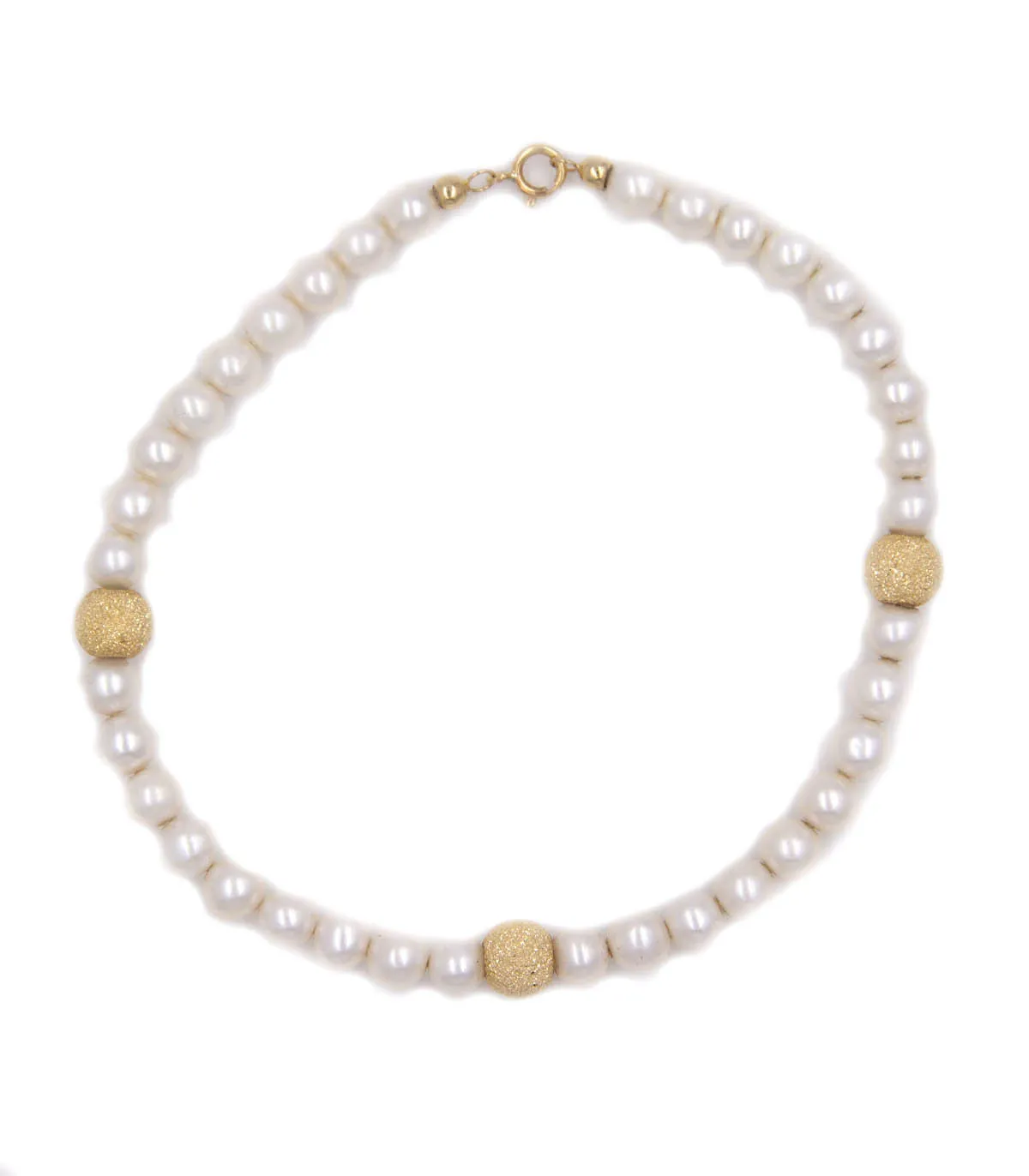 Bracciale di perle con sfere e chiusura in oro giallo