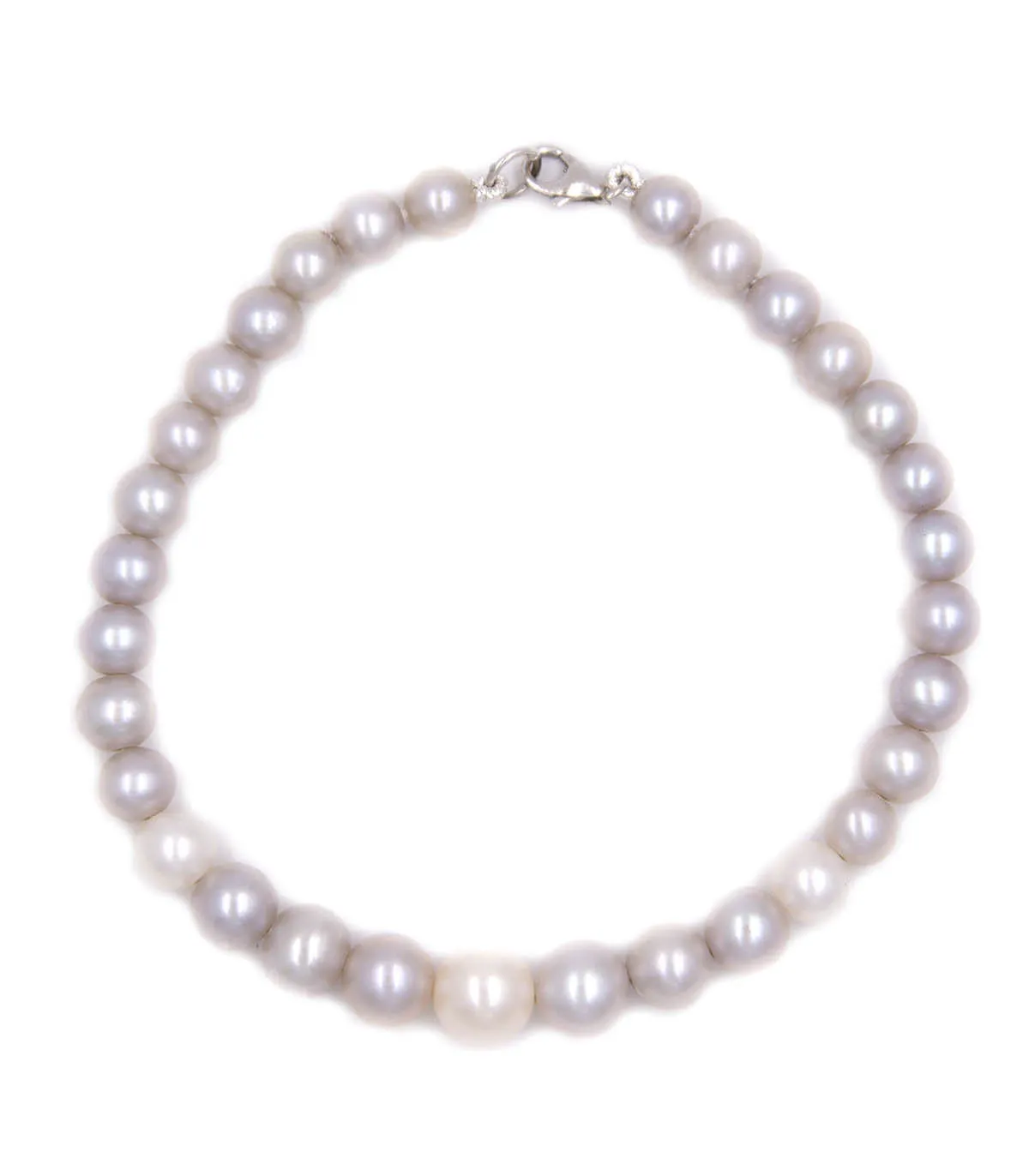 Bracciale di perle grigie e bianche con chiusura in oro bianco