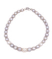 Bracciale di perle grigie e bianche con chiusura in oro bianco