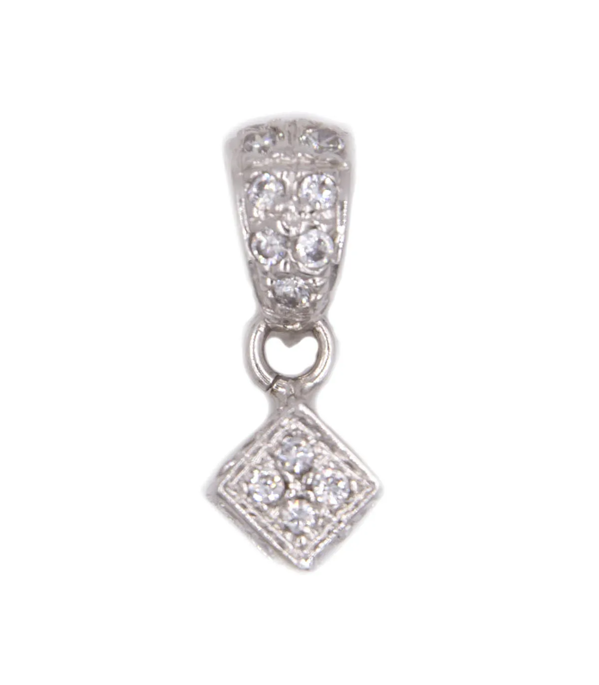 Ciondolo dado in oro bianco con zirconi