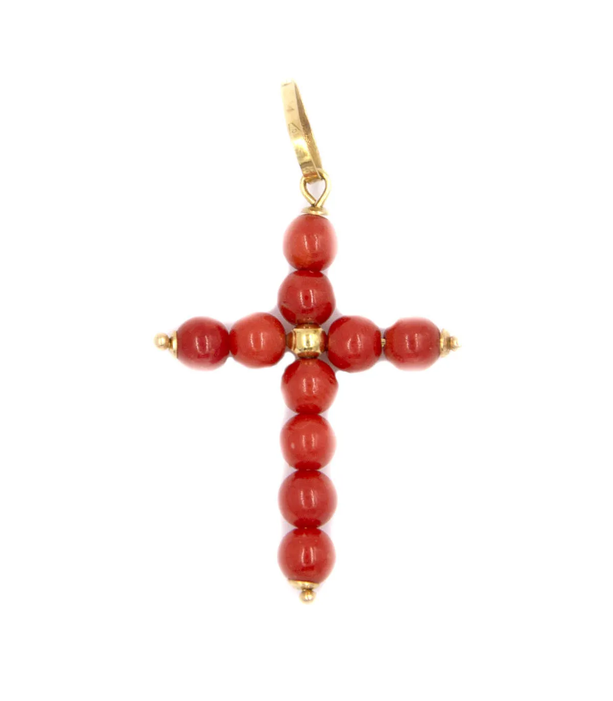 Ciondolo croce in oro giallo con corallo