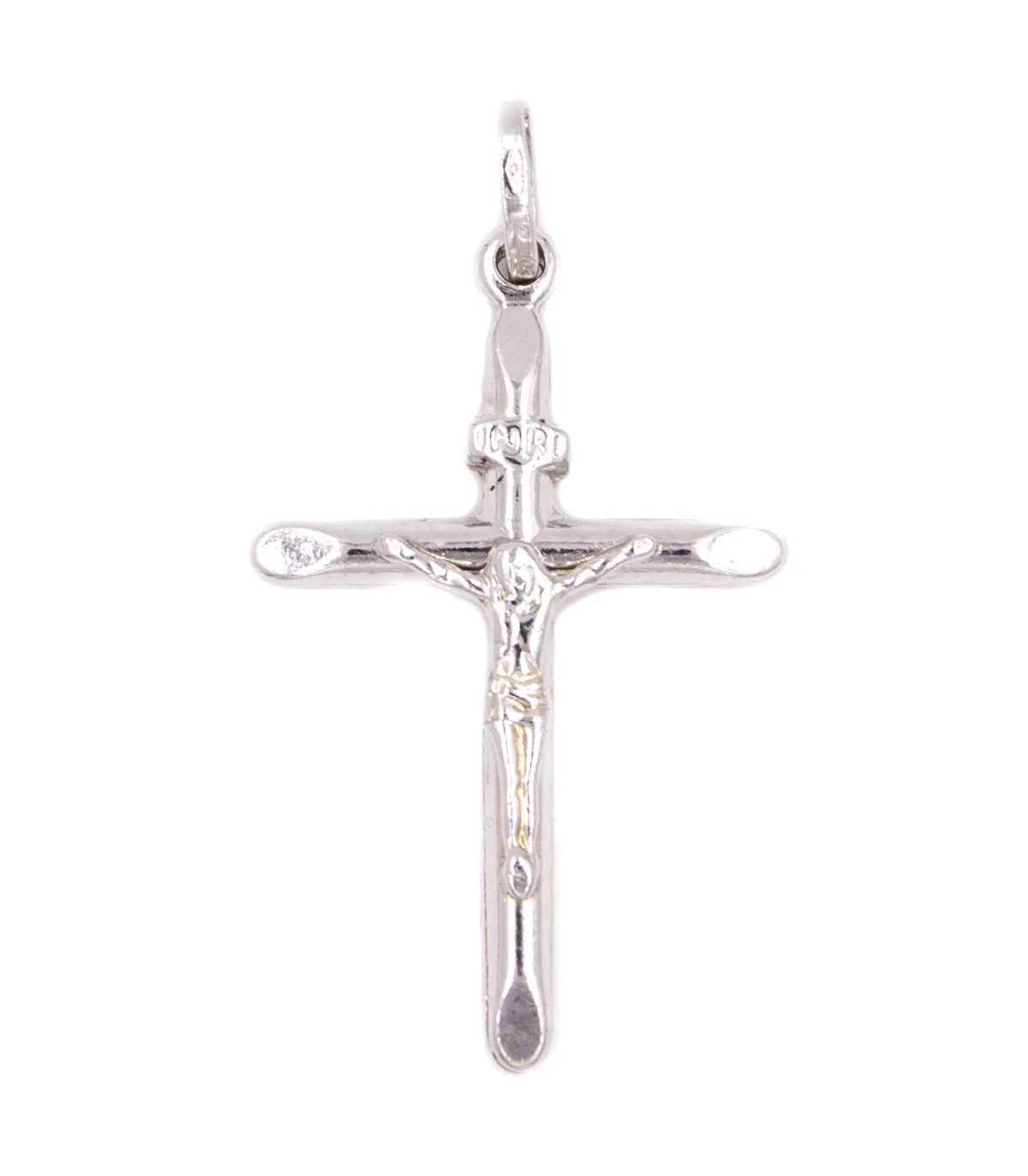 Ciondolo croce in oro bianco con Cristo