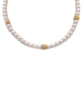 Collana di perle con sfere in oro giallo satinato