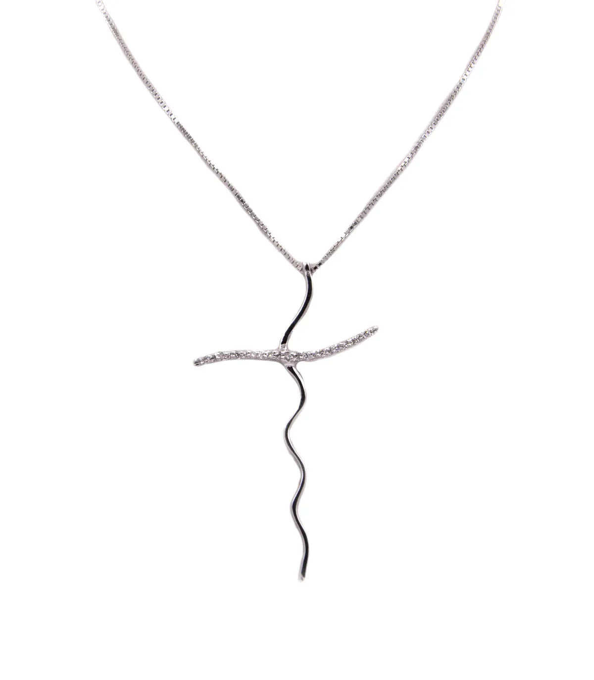 Collana in oro bianco con croce con brillanti cartai totali 0,11