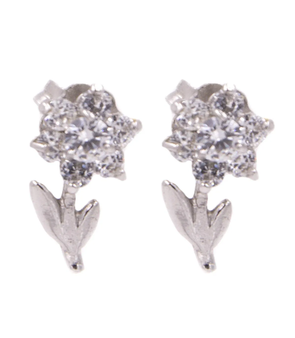 Orecchini in oro bianco a fiore con zirconi