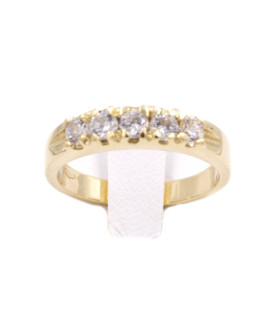 Anello veretta in oro giallo con zirconi
