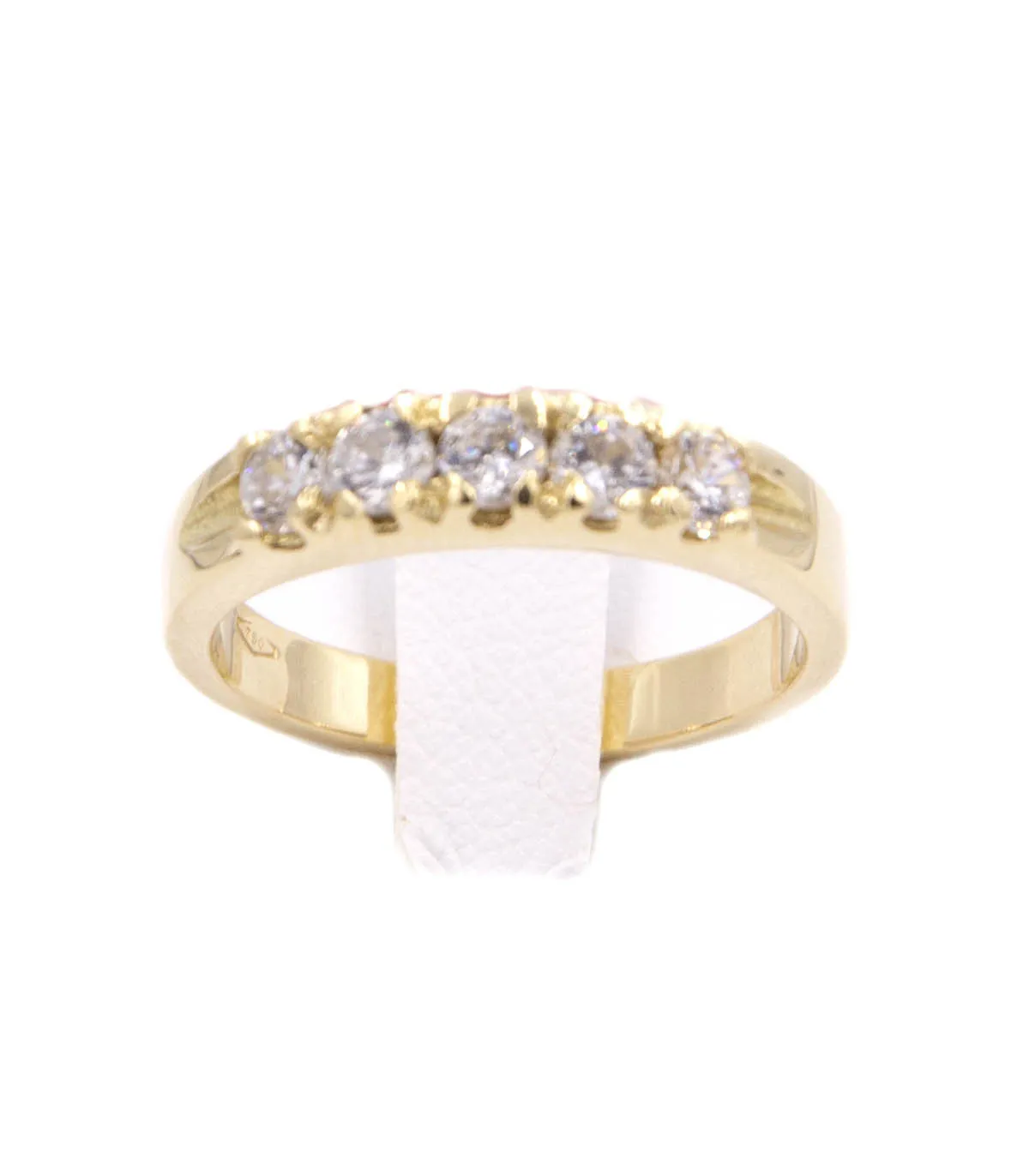 Anello veretta in oro giallo con zirconi