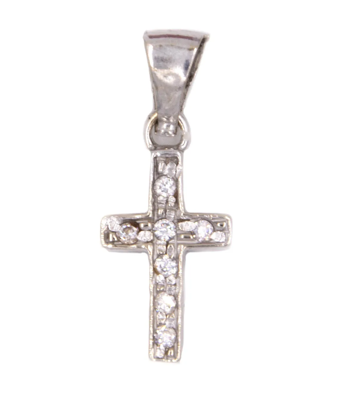 Ciondolo croce in oro bianco con zirconi