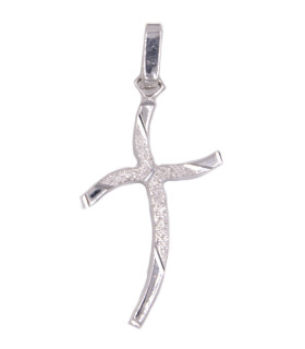 Ciondolo croce in oro bianco liscio e satinato