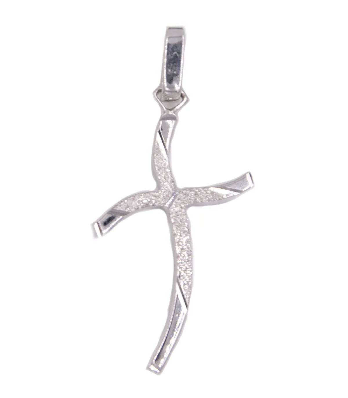 Ciondolo croce in oro bianco liscio e satinato