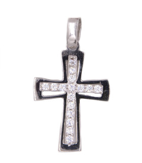 Ciondolo croce in oro bianco con zirconi