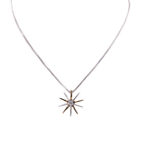 Collana in oro bianco con stella in oro giallo con brillante da 0,05 carati
