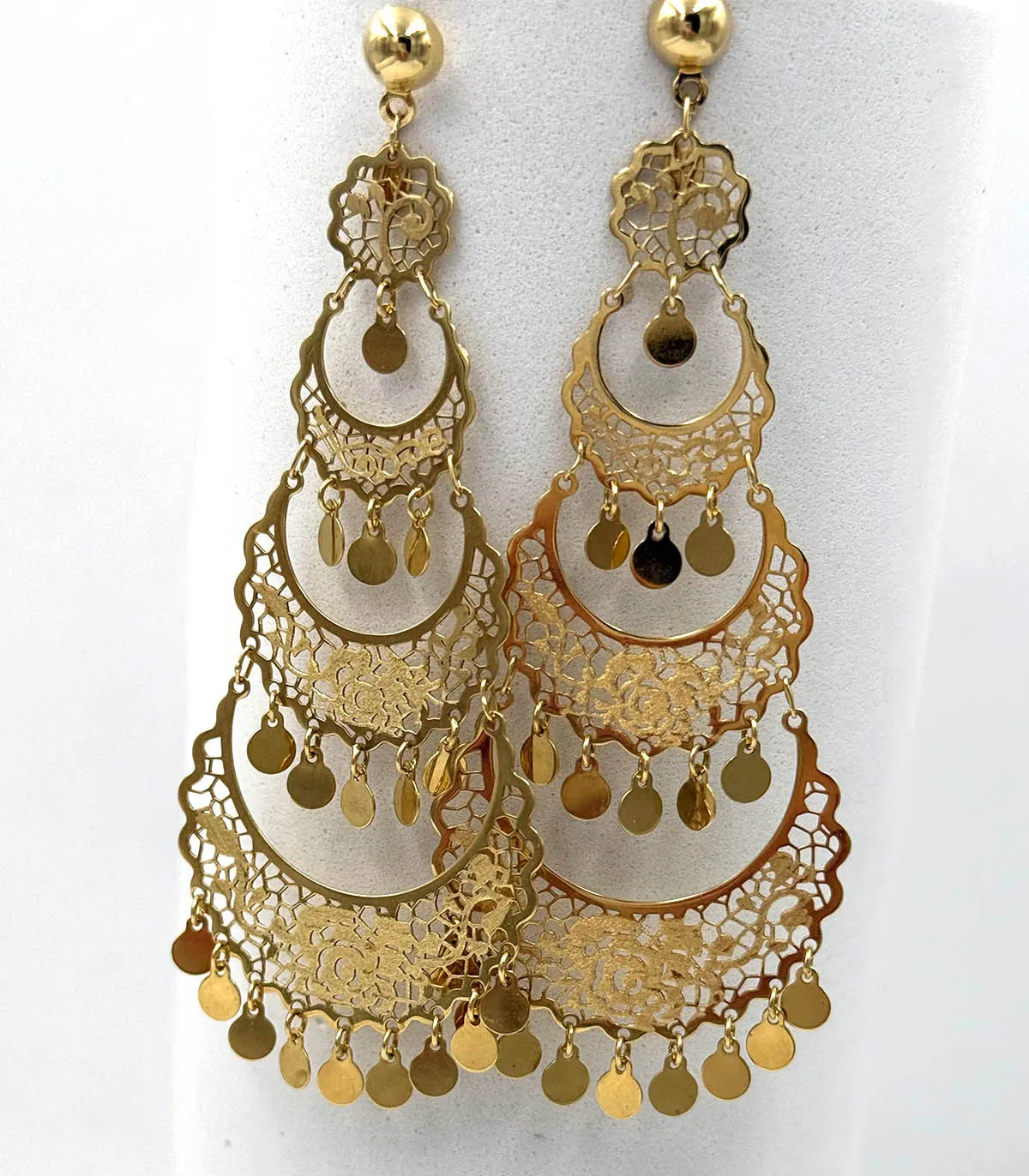 Orecchini pendenti in oro giallo a 3 lune