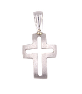 Ciondolo croce in oro bianco satinato