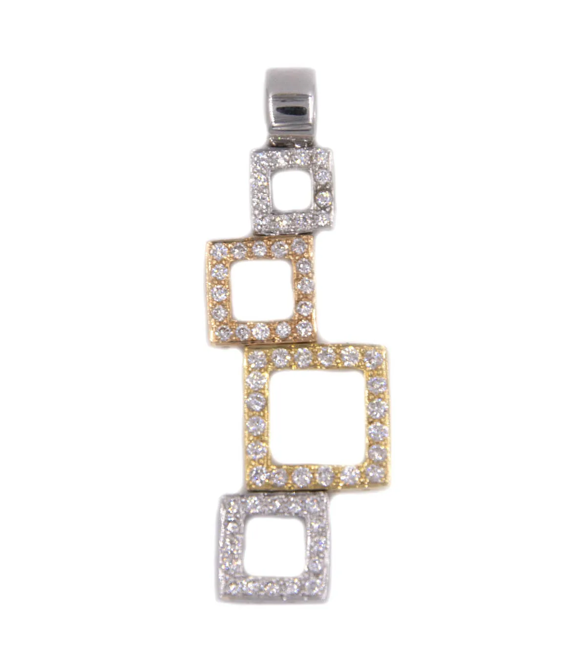 Ciondolo a quadrati in oro bianco e oro giallo con zirconi