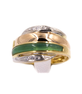 Anello a fascia in oro giallo con giada e brillanti carati totali 0,06