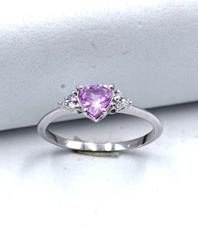Anello in oro bianco con cuore rosa centrale e brillanti carati totali 0,06