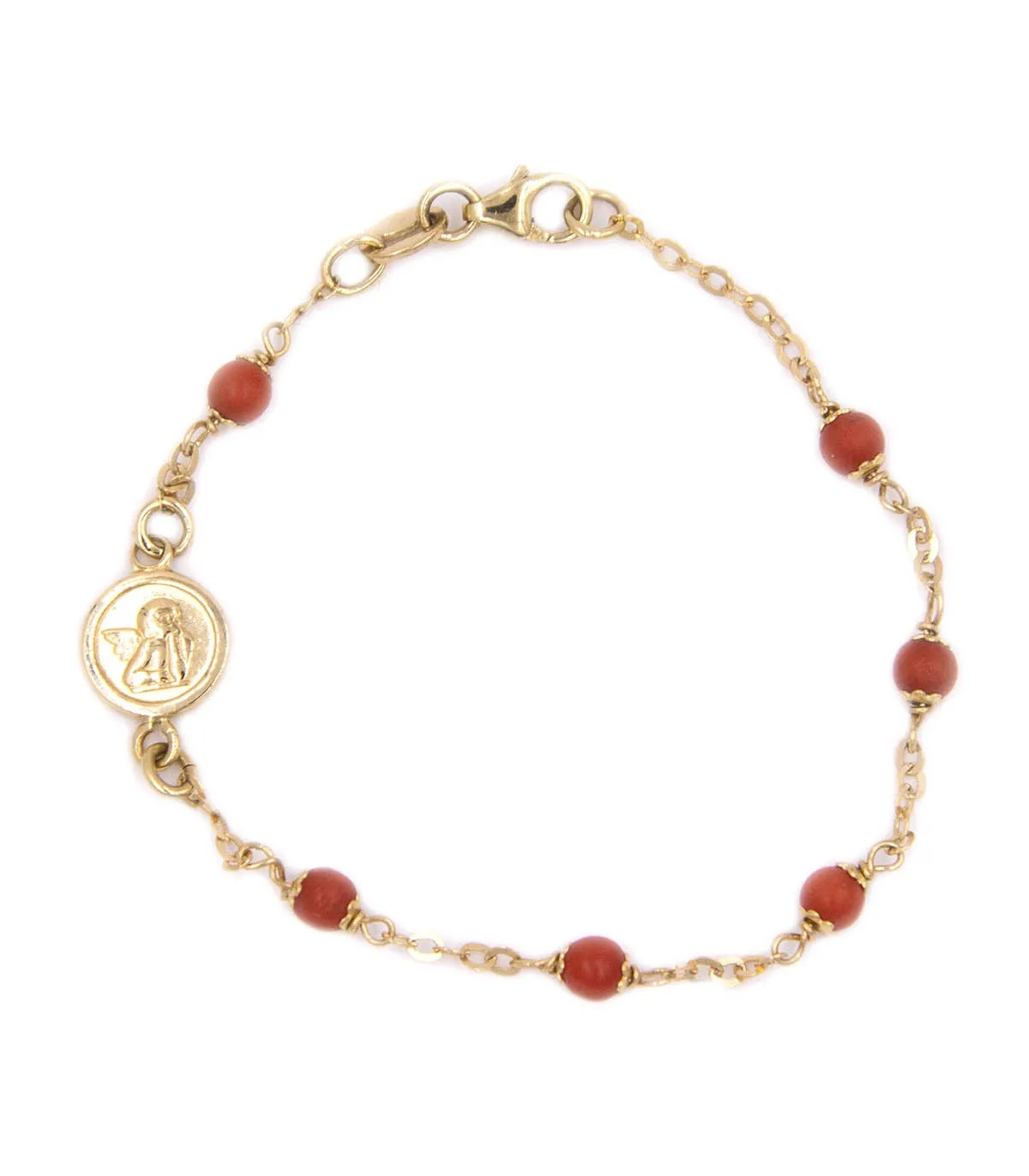 Bracciale da bimba in oro giallo con angioletto e corallini