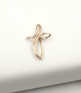 Ciondolo croce in oro rosè con brillanti carati totali 0,04