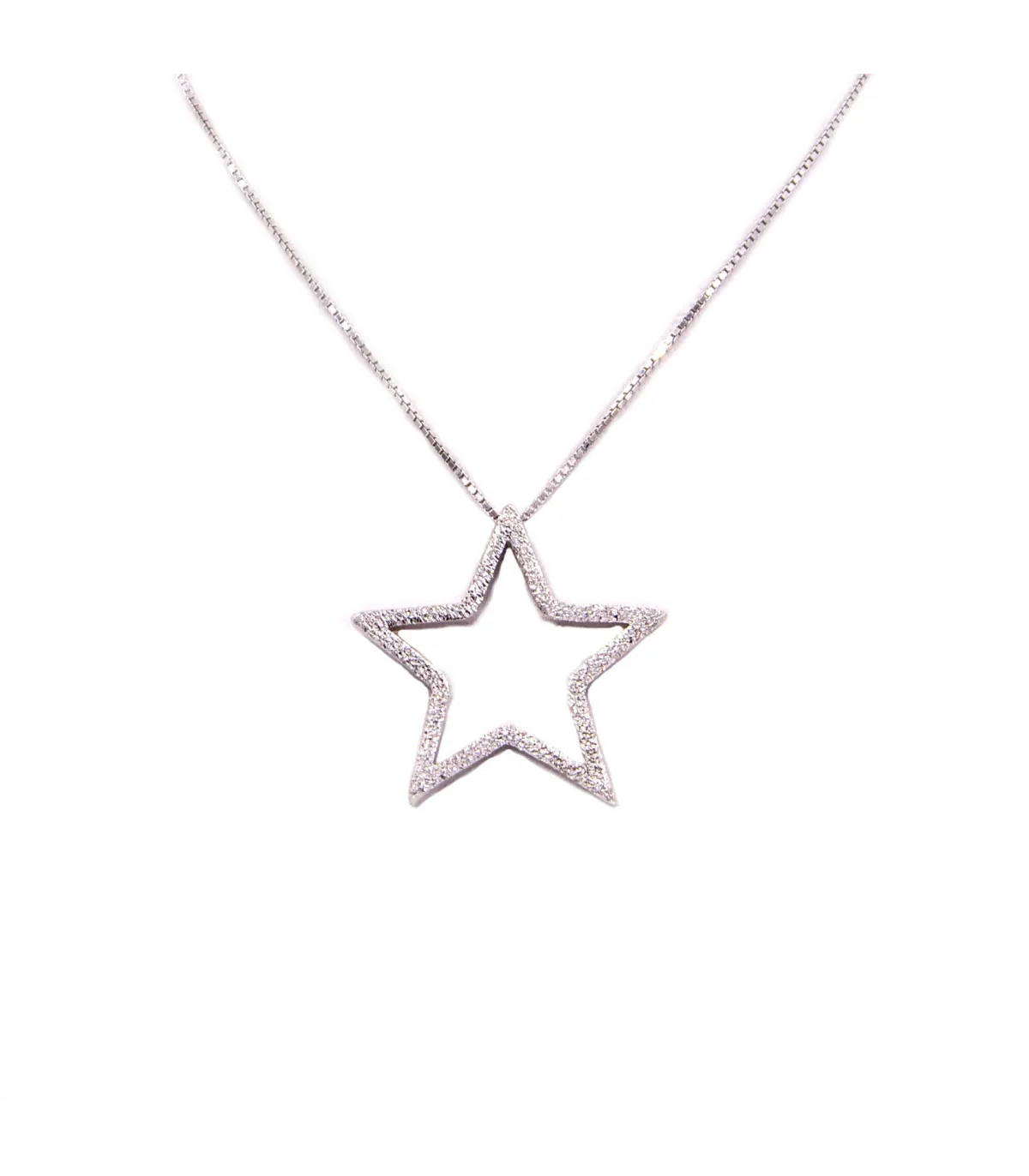 Collana con stella in oro bianco satinato