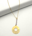 Collana in oro giallo con pendente tondo con scritta amore
