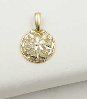 Ciondolo in oro giallo con fiori in oro bianco