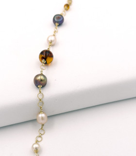 Bracciale in oro giallo con ambra e perle