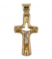 Ciondolo croce in oro giallo con Cristo in oro bianco
