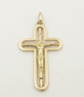 Ciondolo croce in oro giallo con Cristo