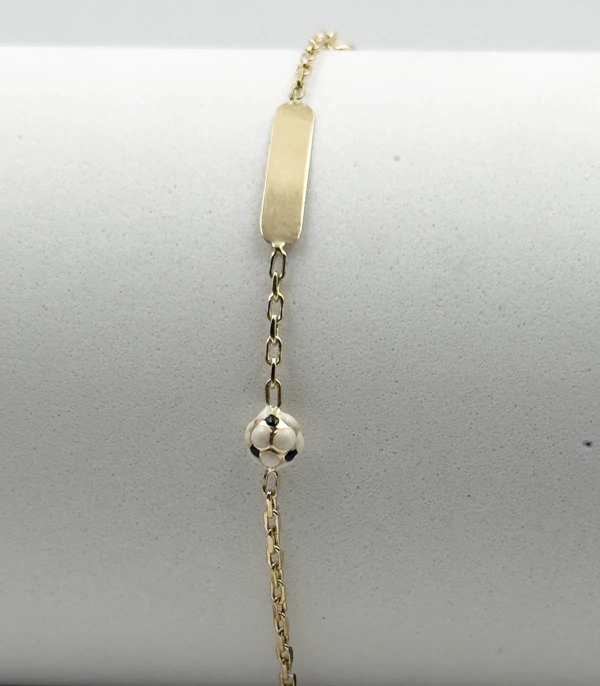 Bracciale da bimbo in oro giallo con targhetta e pallone