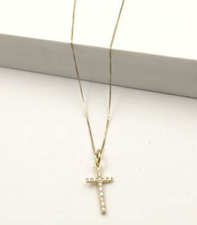 Collana in oro giallo con croce con zirconi