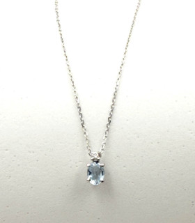 Collana in oro bianco con acquamarina da 0,40 e brillante da 0,01 carati