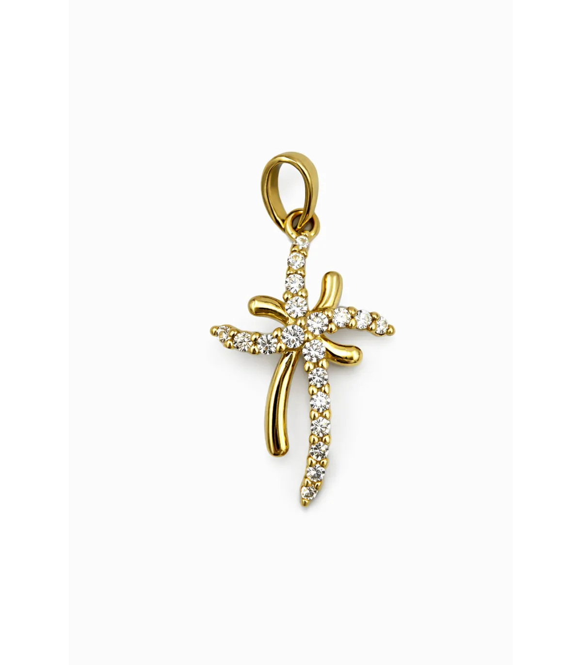 Ciondolo croce in oro giallo con zirconi