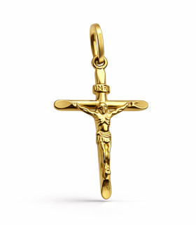 Ciondolo croce in oro giallo con Cristo
