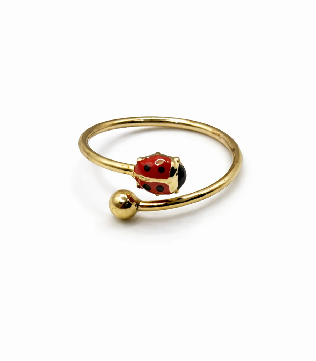 Anello regolabile in oro giallo da bimba con coccinella