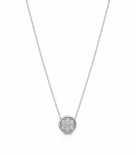 Collana in oro bianco con ciondolo tondo con brillanti carati totali 0,14