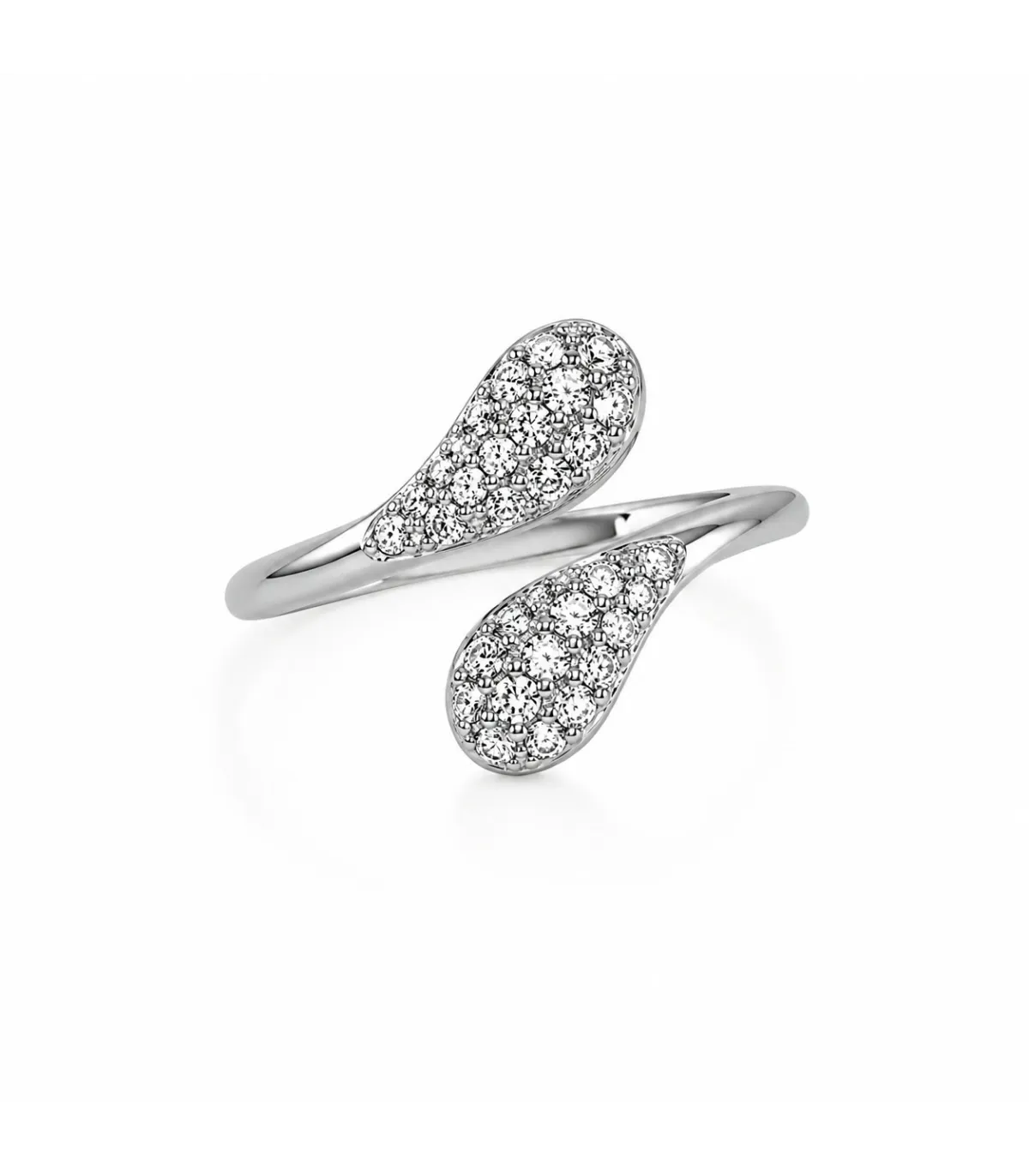 Anello contrariè in oro bianco con zirconi