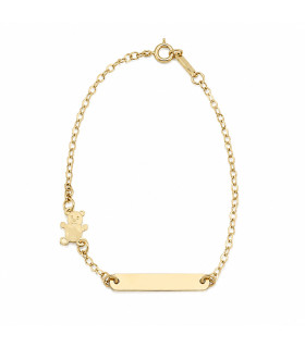 Bracciale in oro giallo con targhetta ed orsetto