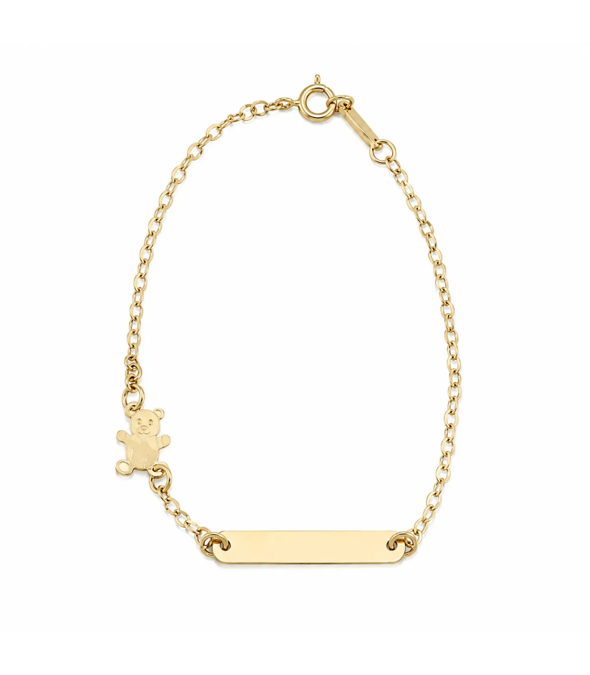 Bracciale in oro giallo con targhetta ed orsetto