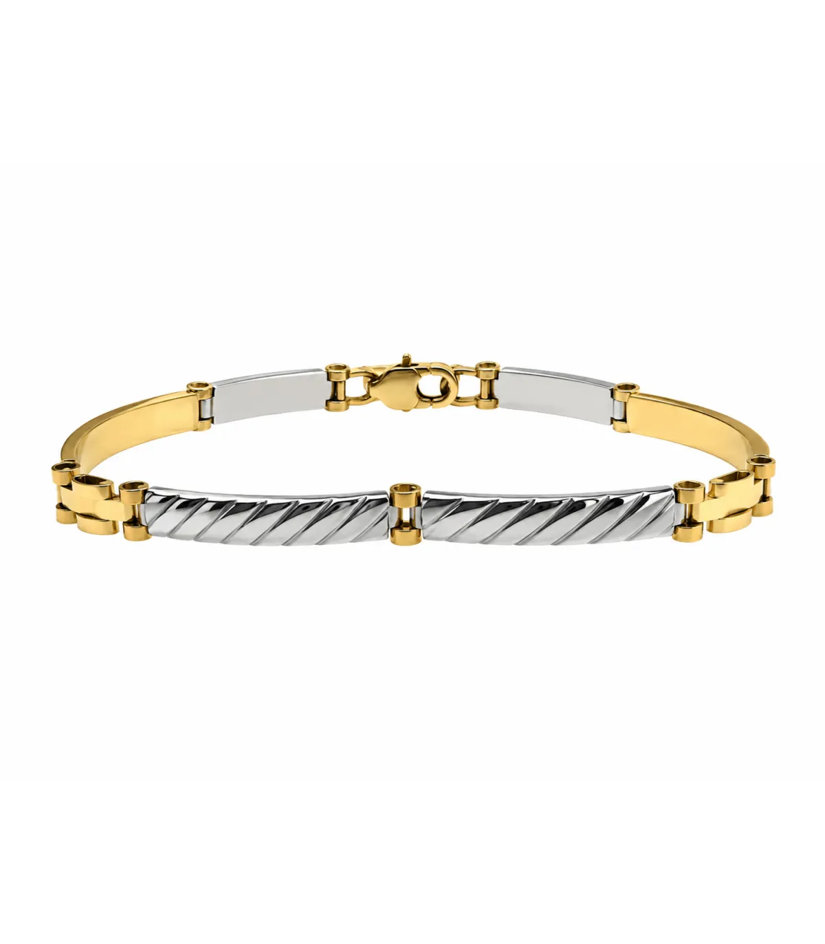 Bracciale semirigido in oro giallo con particolari in oro bianco