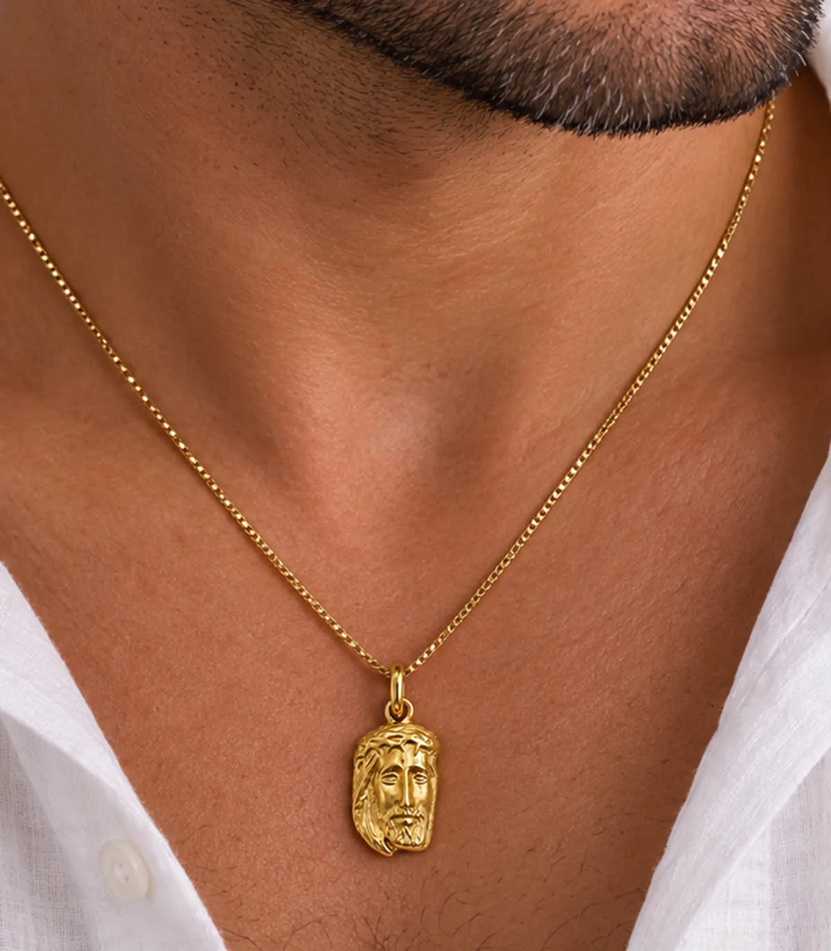 Ciondolo volto di Cristo in oro giallo