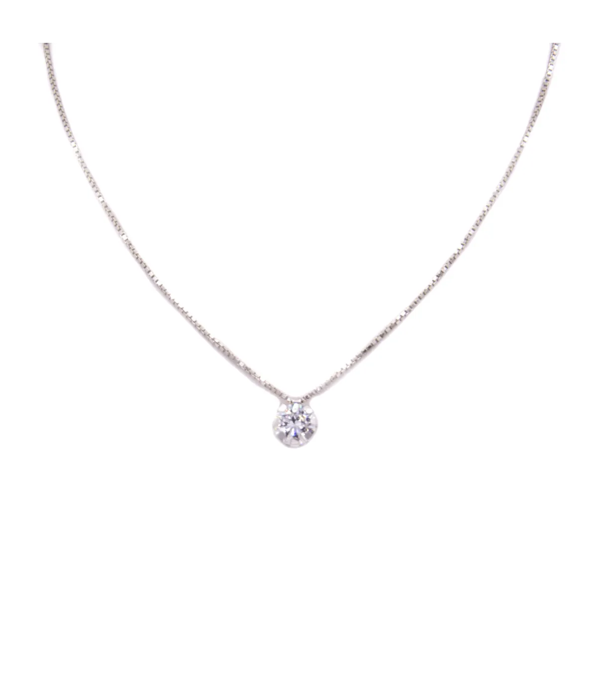 Collana punto luce in oro bianco con zircone