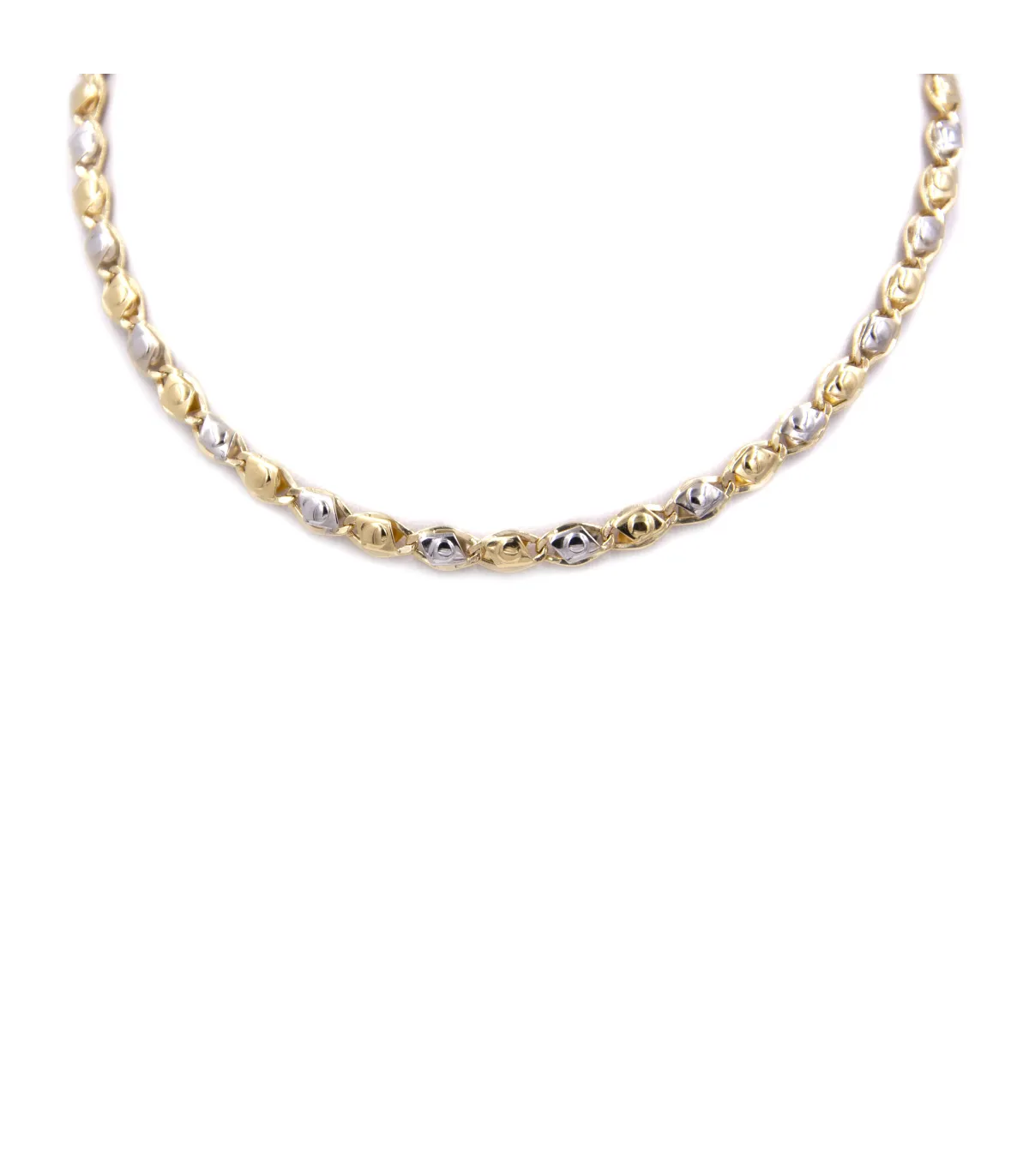 Collana da uomo con chicchi in oro giallo e oro bianco